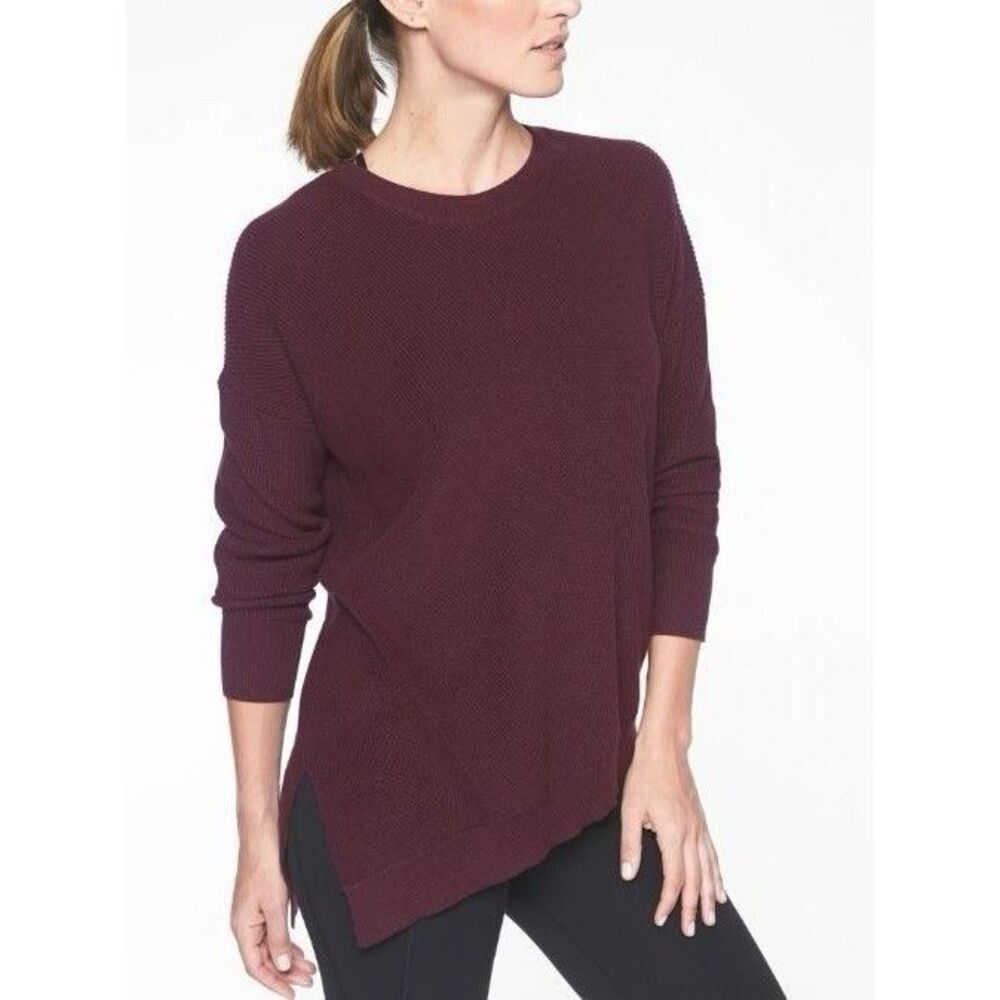 Athleta Womens Asymmetrical Hem Ribbed Rest Day Sweater Size M Plum Purple